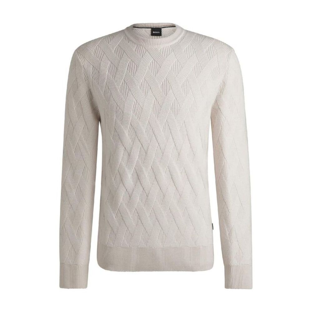 Boss Mens Ribbed Regular Sweater / White